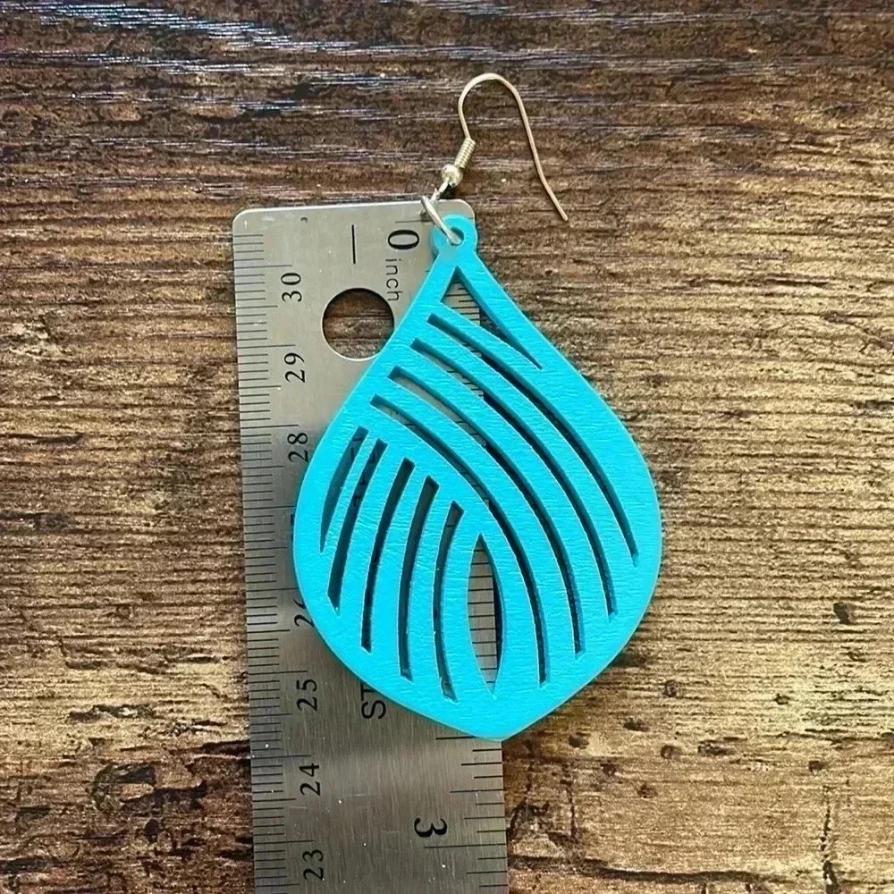 ❤️ NEW 2/$20 or 3/$25 Statement Blue Teal Wood Oversized Earrings